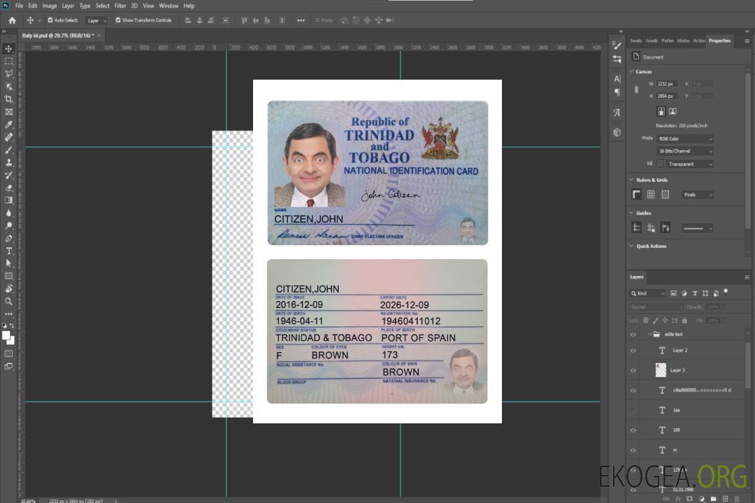 Carte d'identité de Trinité-et-Tobago 2016-présent template Carte d'identité de Trinité-et-Tobago 2016-présent template